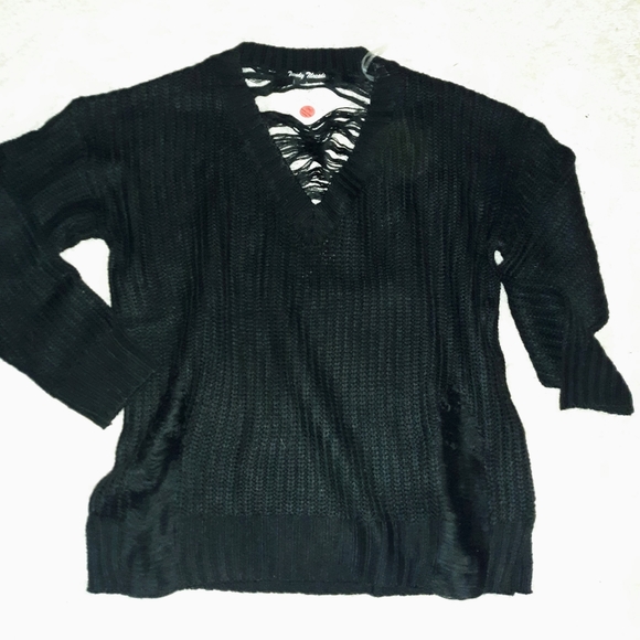 Distressed Ripped Black New with tags Sweater lge. - Picture 2 of 5